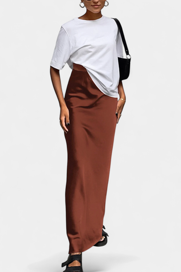 Fable Falda Maxi Utility Satin Negra Corte Fluido Exclusiva