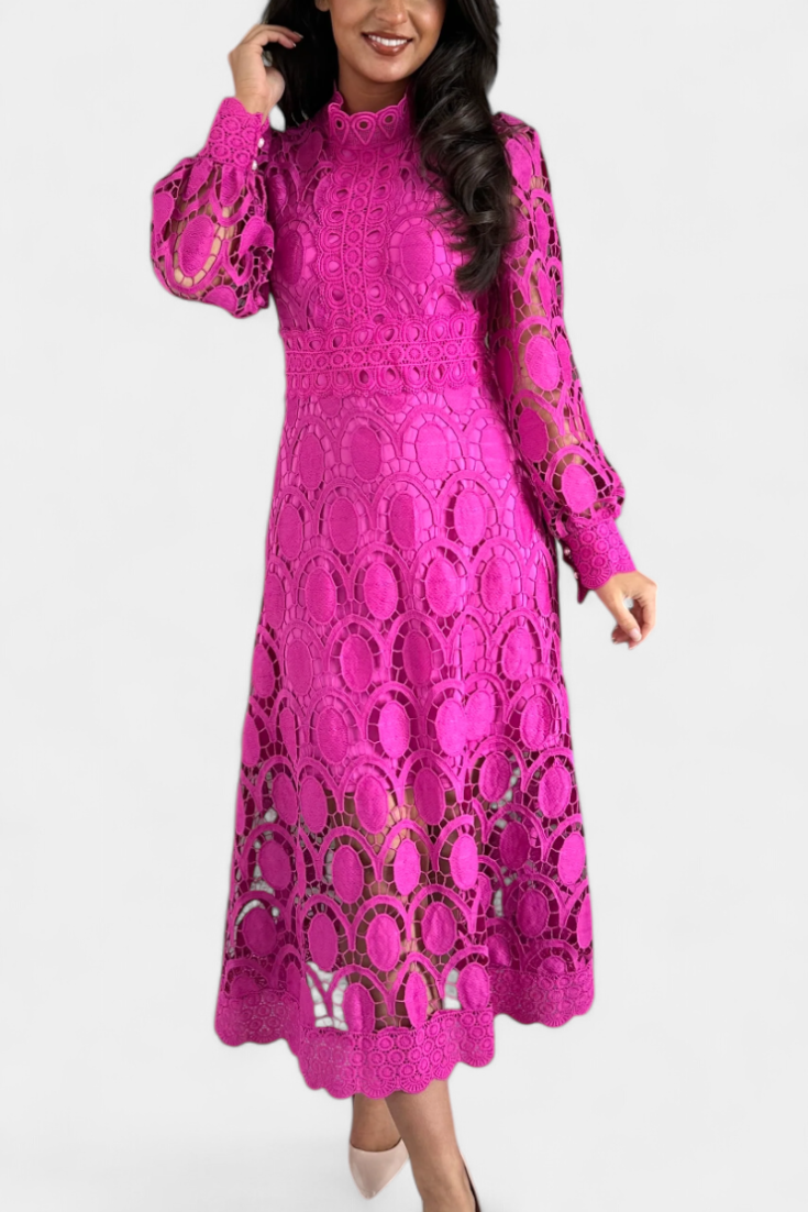 Jovie Vestido Midi Encaje Bordado Cuello Alto Privée