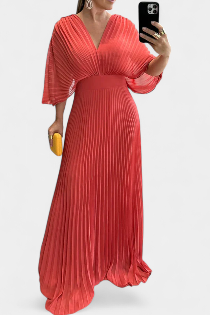 Odele Vestido Plisado Fluido con Espalda Abierta Elegante