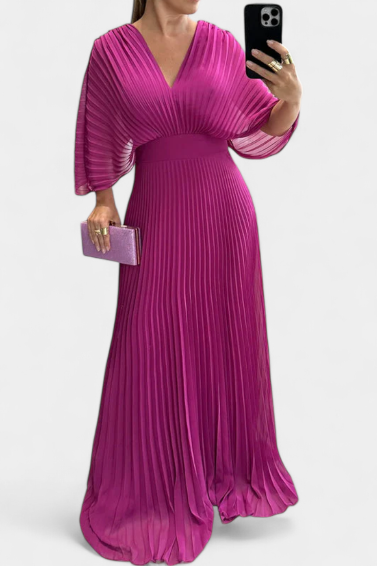 Odele Vestido Plisado Fluido con Espalda Abierta Elegante