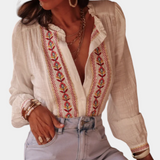 Soleil Bohème Camisa De Algodón Y Lino Bordada Exquisita