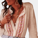 Soleil Bohème Camisa De Algodón Y Lino Bordada Exquisita
