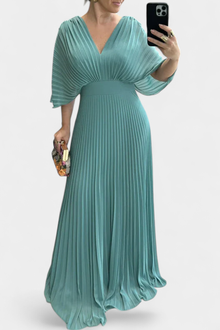 Odele Vestido Plisado Fluido con Espalda Abierta Elegante