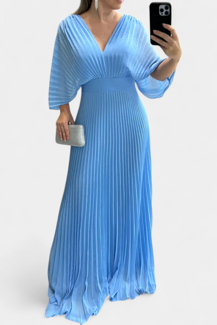 Odele Vestido Plisado Fluido con Espalda Abierta Elegante