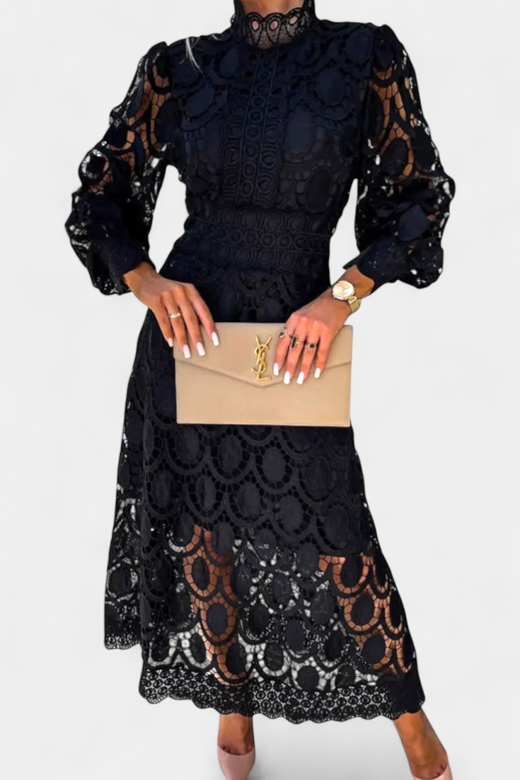 Jovie Vestido Midi Encaje Bordado Cuello Alto Privée