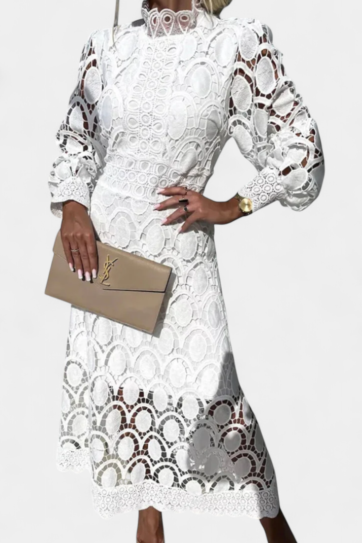 Jovie Vestido Midi Encaje Bordado Cuello Alto Privée