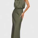 Rina Vestido Halter Drapeado Seda Colección Exclusiva