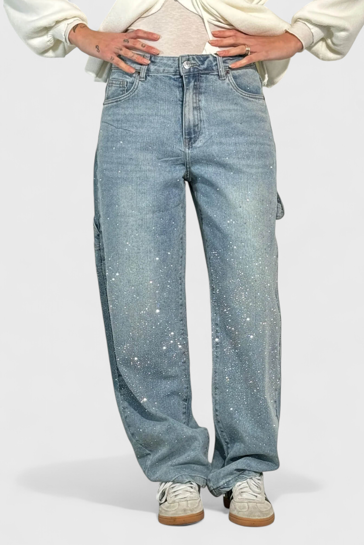 Dalia Jeans Pantalón Cargo Balloon Brillo Pedrería Elite