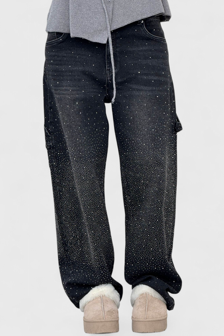 Dalia Jeans Pantalón Cargo Balloon Brillo Pedrería Elite