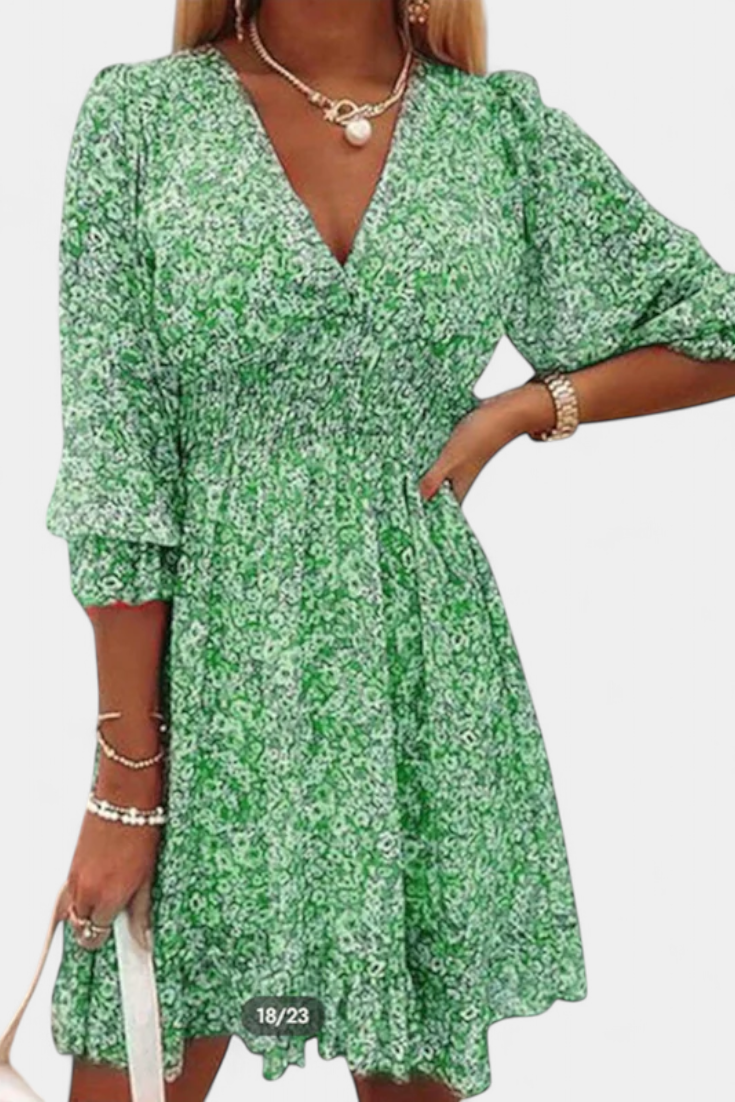 Benicia Vestido Floral Manga Abullonada Colección Exclusiva