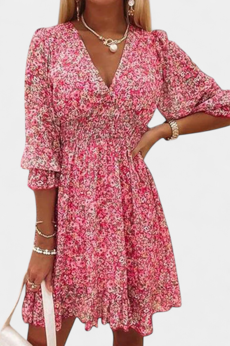 Benicia Vestido Floral Manga Abullonada Colección Exclusiva