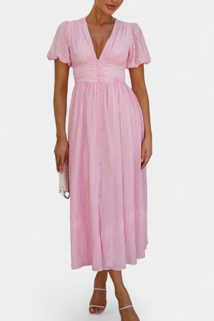 Mélia Vestido Maxi Seda Selecto Escote V Mangas Abullonadas