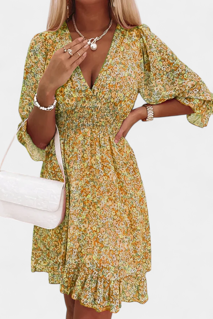 Benicia Vestido Floral Manga Abullonada Colección Exclusiva