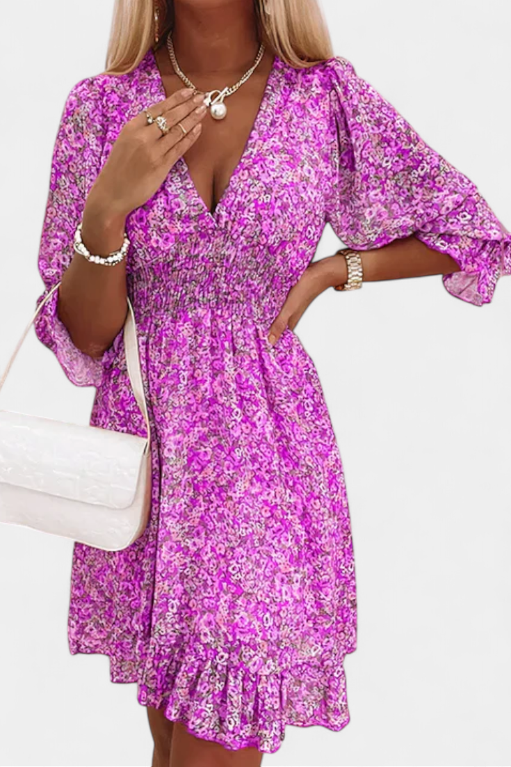 Benicia Vestido Floral Manga Abullonada Colección Exclusiva