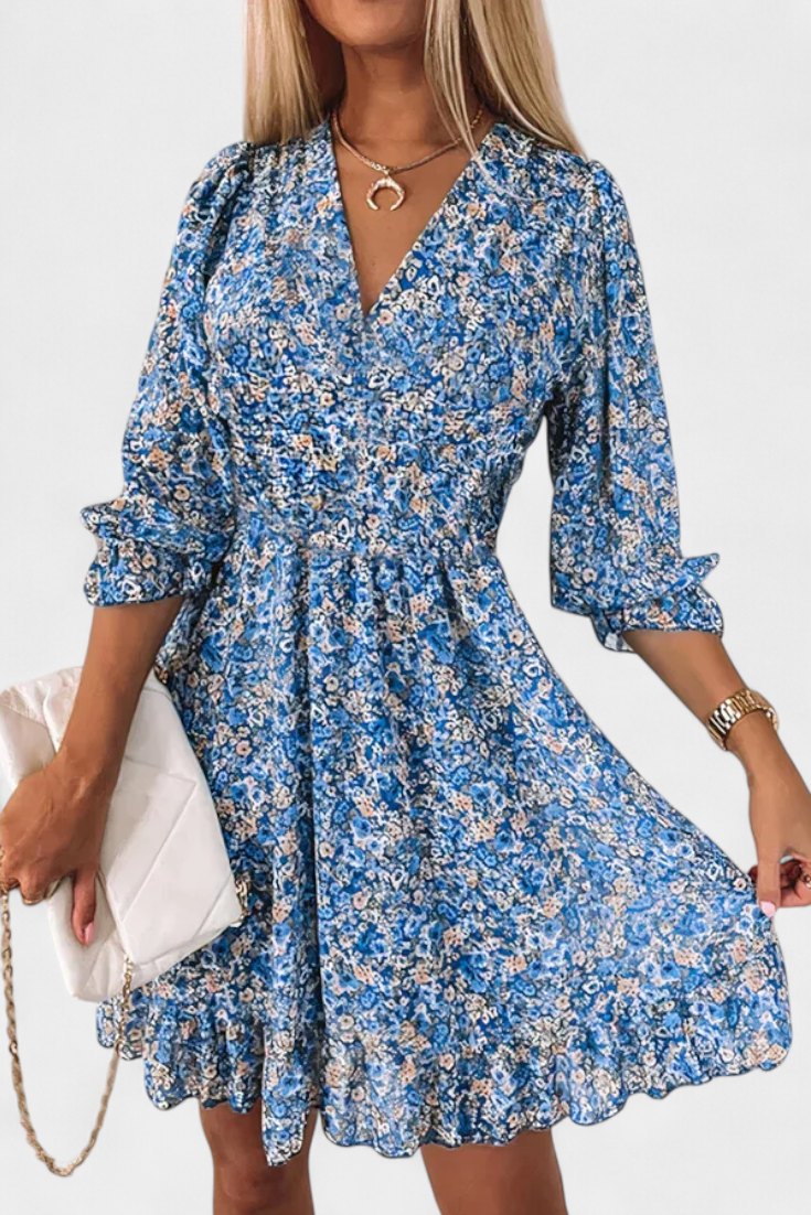 Benicia Vestido Floral Manga Abullonada Colección Exclusiva