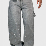 Dalia Jeans Pantalón Cargo Balloon Brillo Pedrería Elite