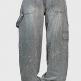 Dalia Jeans Pantalón Cargo Balloon Brillo Pedrería Elite