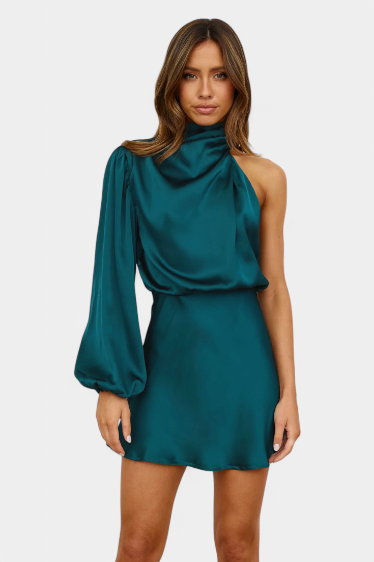 Mara Vestido Mini Drapado Un Hombro Colección Luxe Edición
