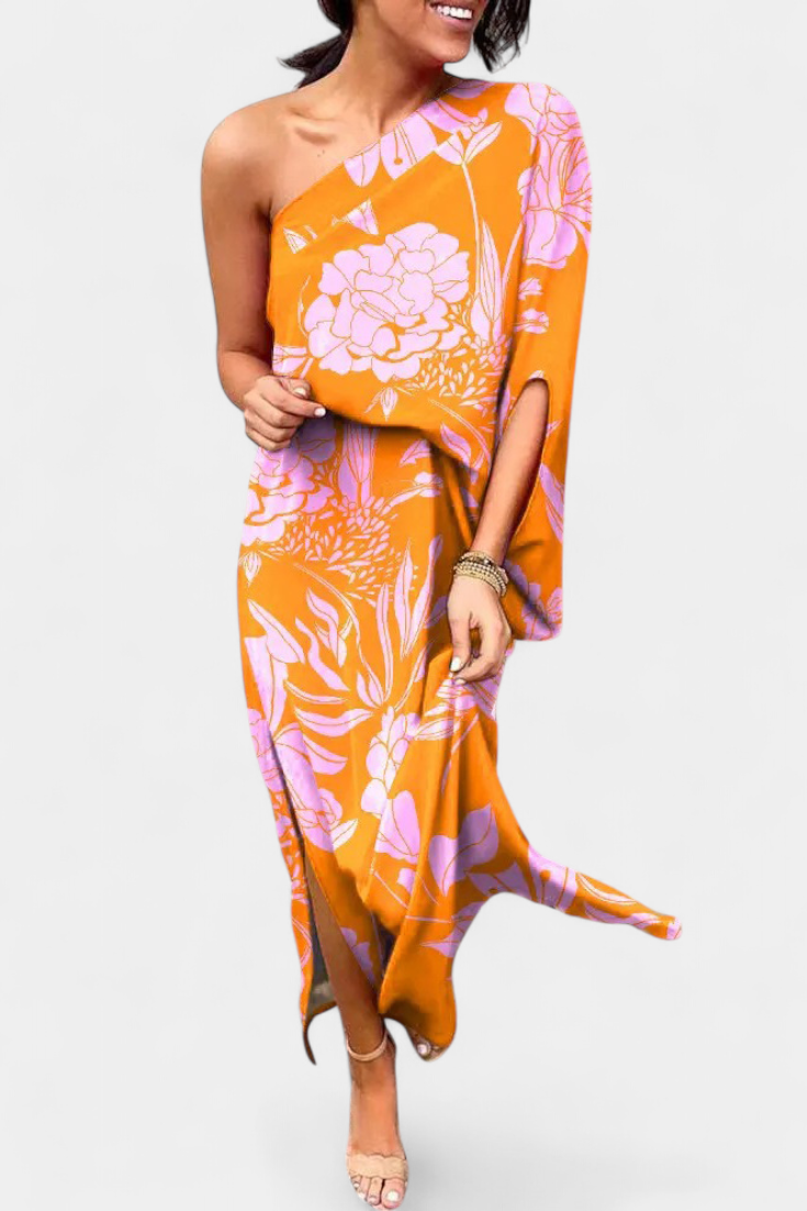 Carlena Vestido Un Hombro Estampado Romántico Exclusivo