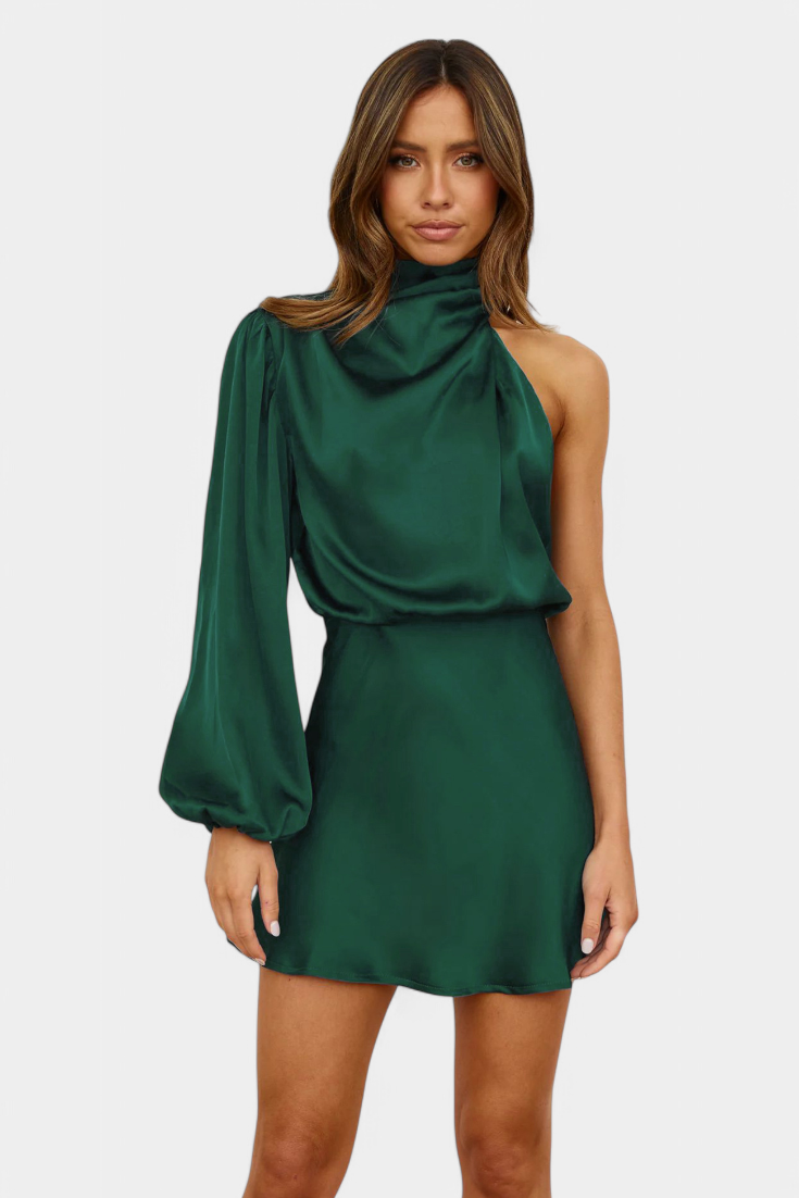 Mara Vestido Mini Drapado Un Hombro Colección Luxe Edición