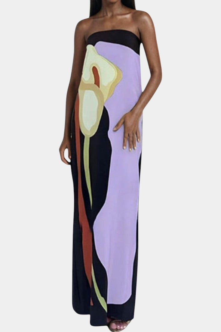 Laura Vestido Sin Tirantes Tejido Premium Floral Exclusivo