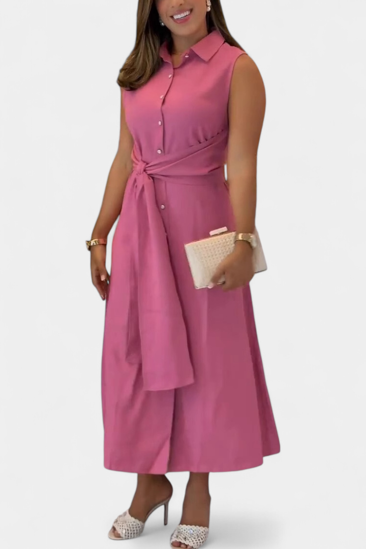 Behnaz Colección Vestido Exclusivo Sin Mangas Cinturón