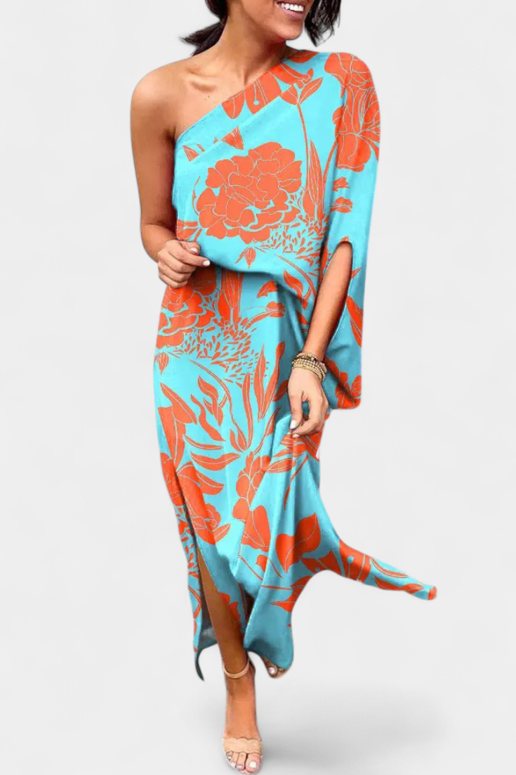 Carlena Vestido Un Hombro Estampado Romántico Exclusivo