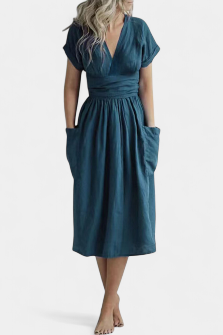 Cressida Vestido Algodón Escote V Cintura Ajustable Edición