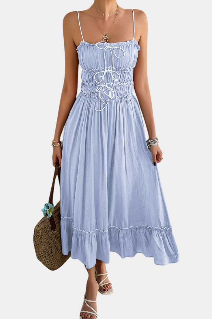 Luz Vestido A-Line Strappy con Dobladillo Rizado Exclusivo