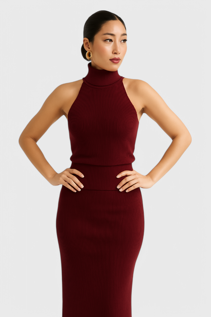 Vestido Midi Canalé Sin Espalda Rhea Edición Limitada