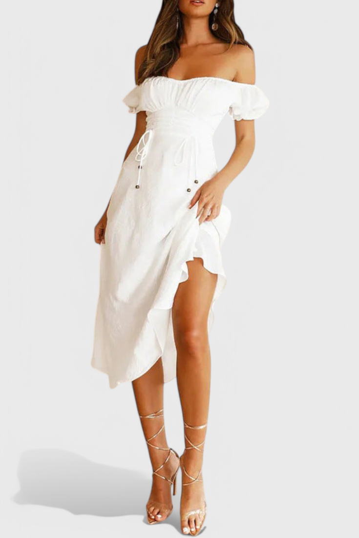 Lucia Vestido Midi Off Shoulder Colección Exclusiva