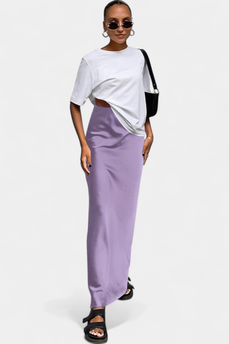 Fable Falda Maxi Utility Satin Negra Corte Fluido Exclusiva