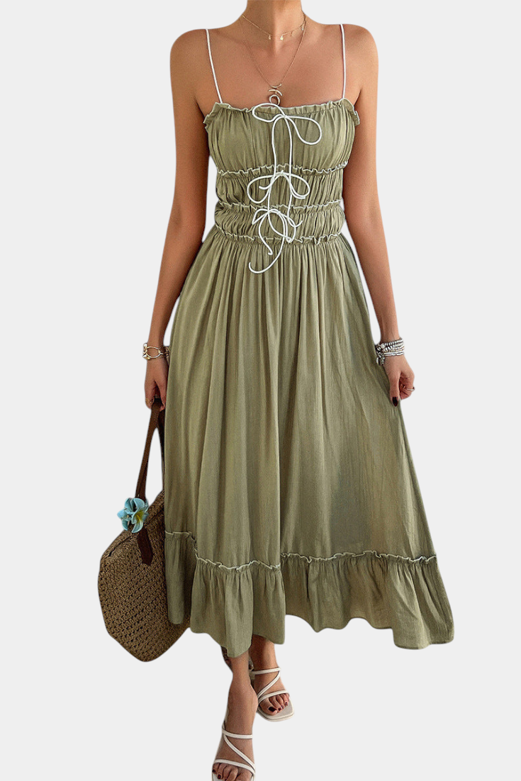 Luz Vestido A-Line Strappy con Dobladillo Rizado Exclusivo