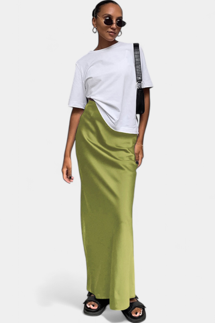 Fable Falda Maxi Utility Satin Negra Corte Fluido Exclusiva