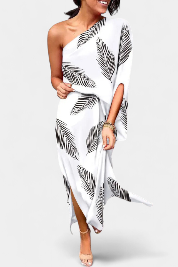 Carlena Vestido Un Hombro Estampado Romántico Exclusivo