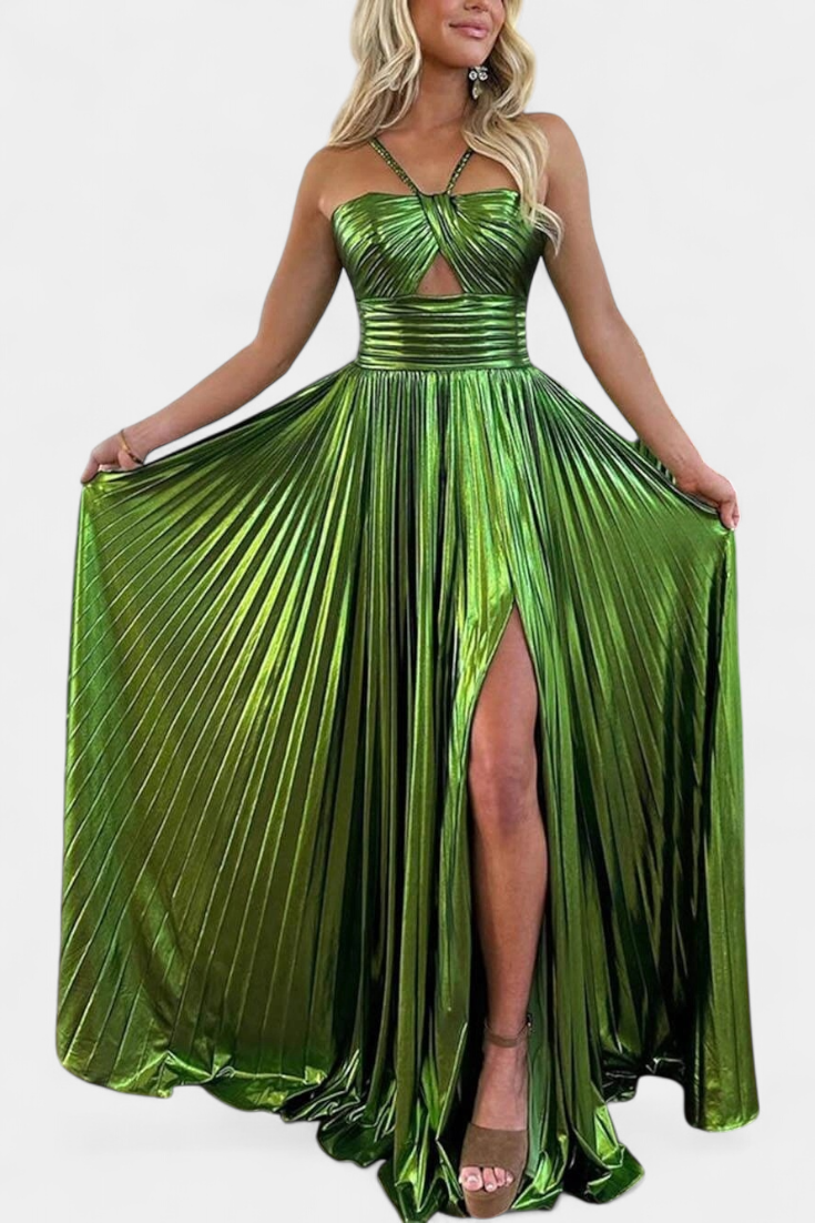 Aikaterini Vestido Maxi Metálico Cuello Cruzado Edición