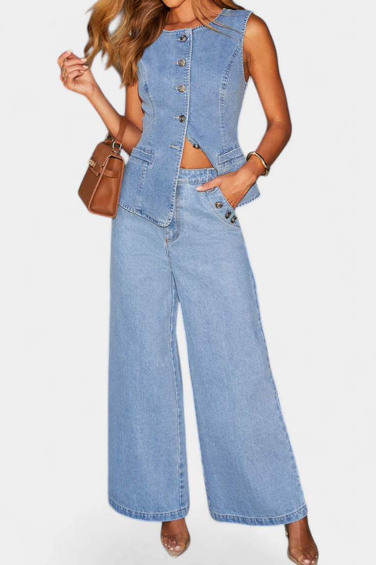 Ludovica Conjunto Denim Exclusivo Chaleco Ajustado Jeans
