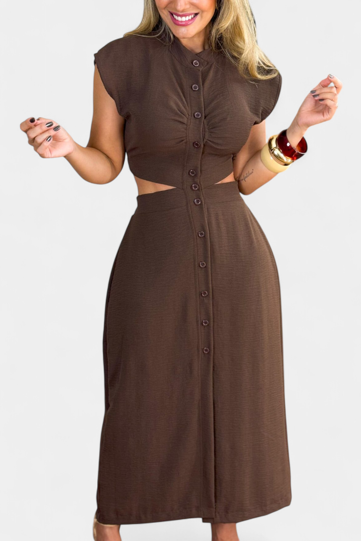 Griselda Vestido Midi Minimalista Cintura Abierta Exclusiva