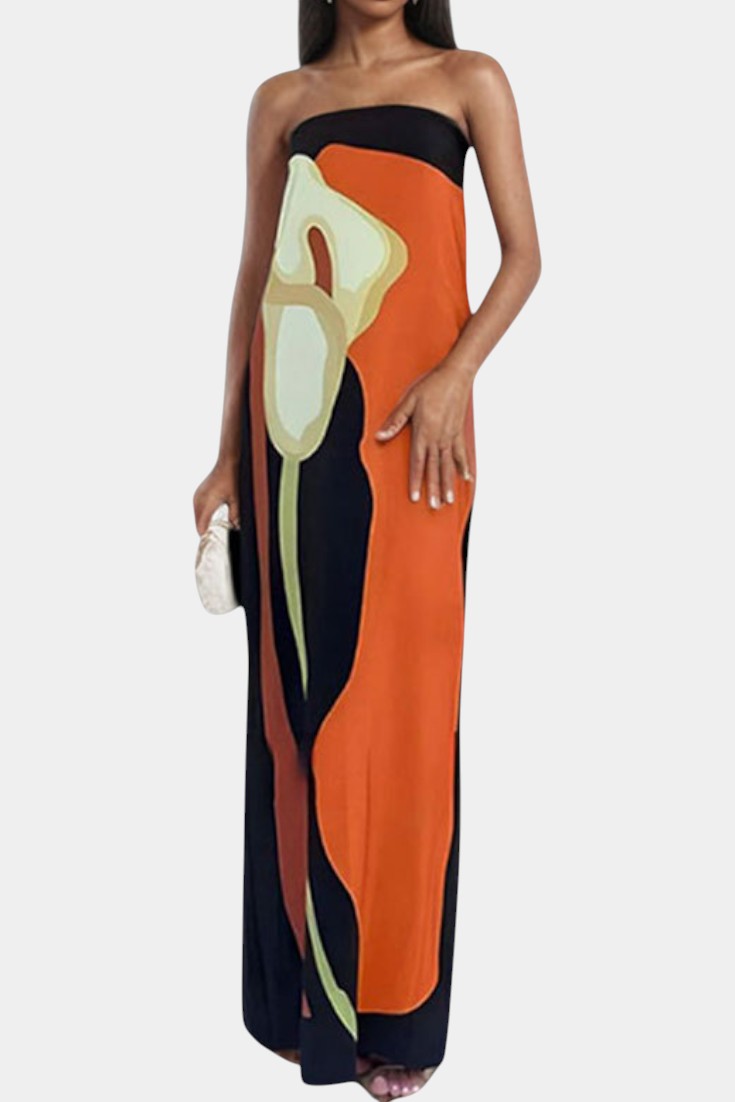 Laura Vestido Sin Tirantes Tejido Premium Floral Exclusivo