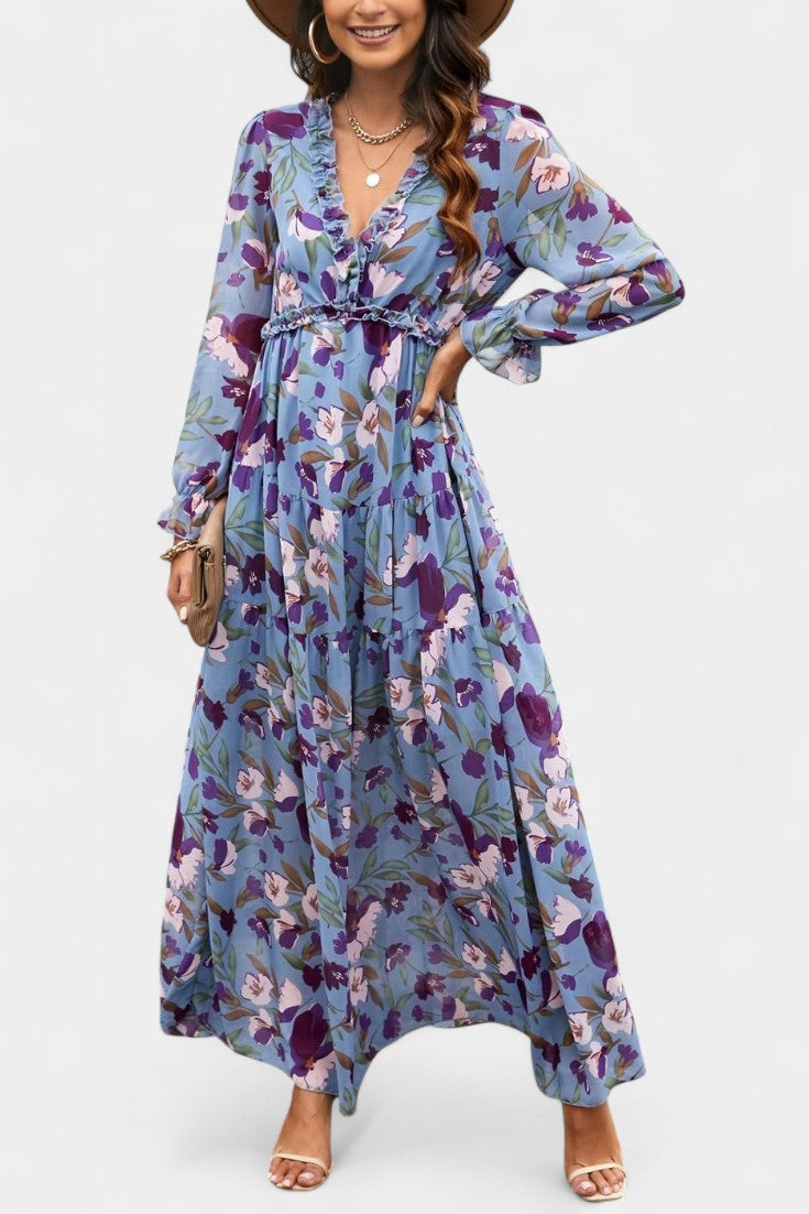 Keti Vestido Maxi Colección Floral Mangas Largas Exclusivas