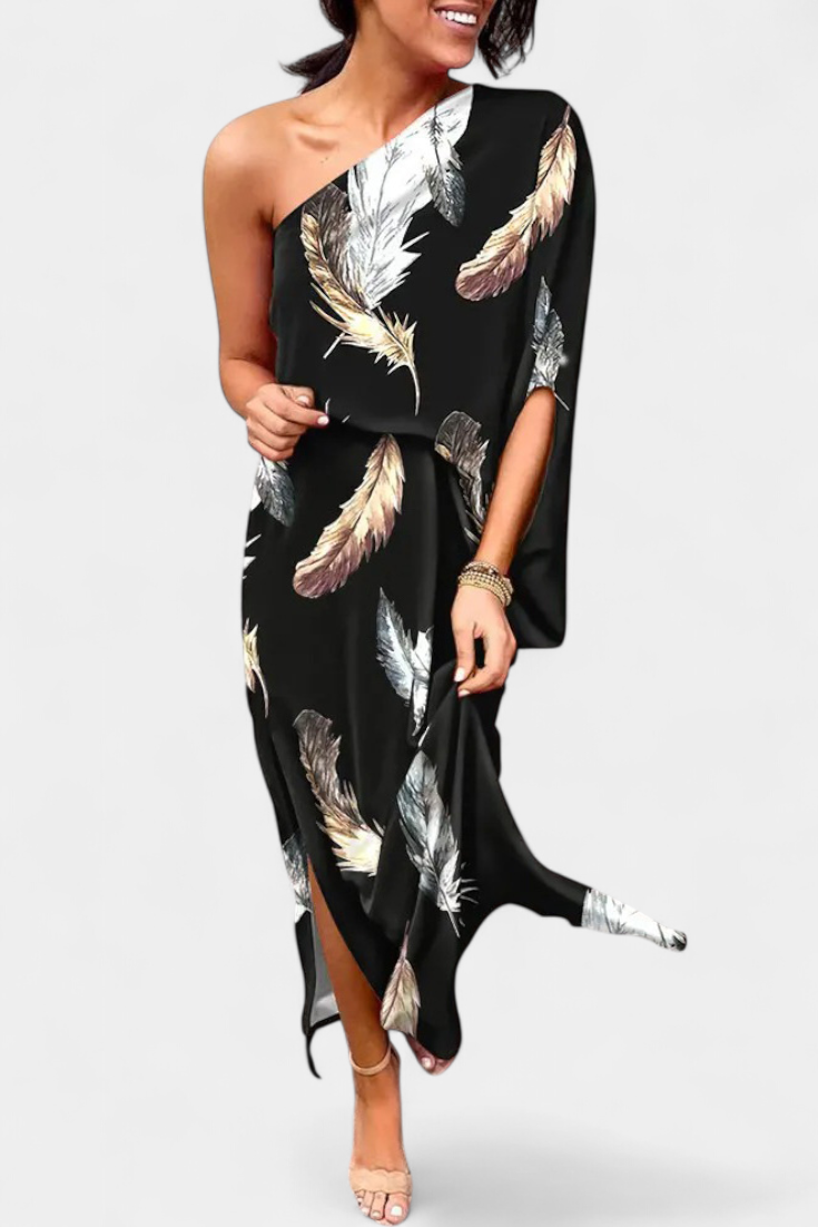 Carlena Vestido Un Hombro Estampado Romántico Exclusivo