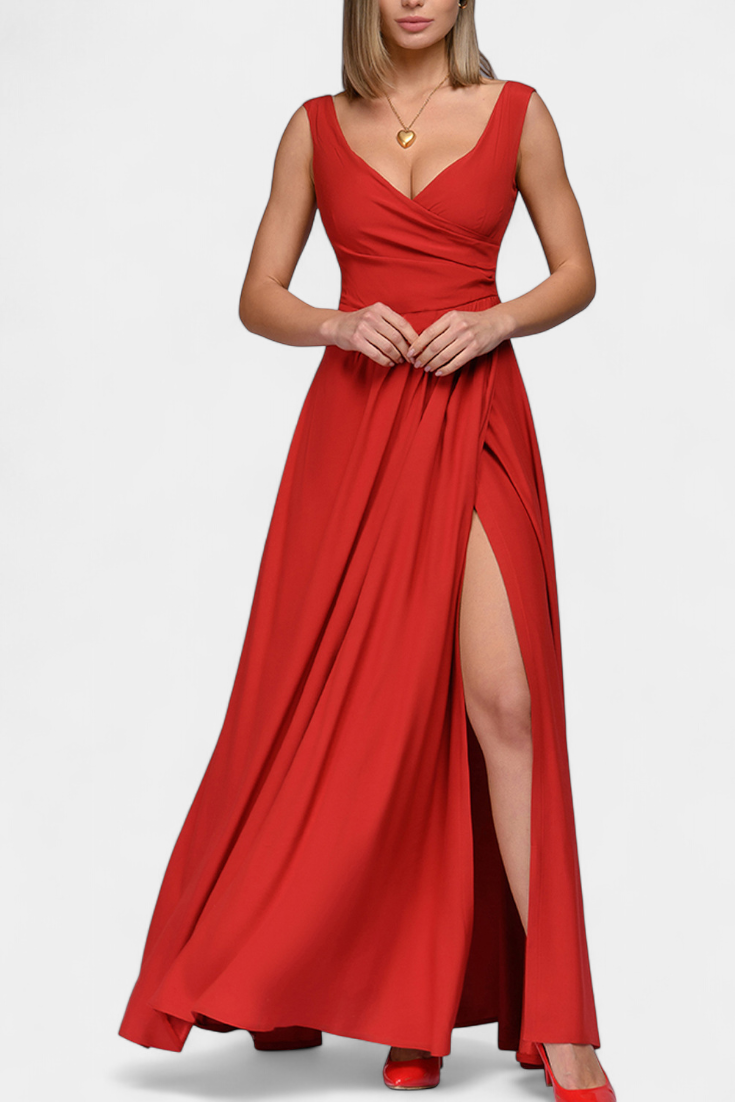 Rocío Vestido Largo Drapeado Frontal Cruzado Exclusiva