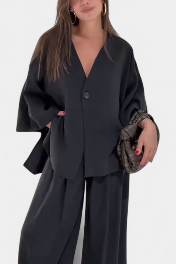 Eli Conjunto Oversize Top V Cuello Pantalón Luxe Exclusiva