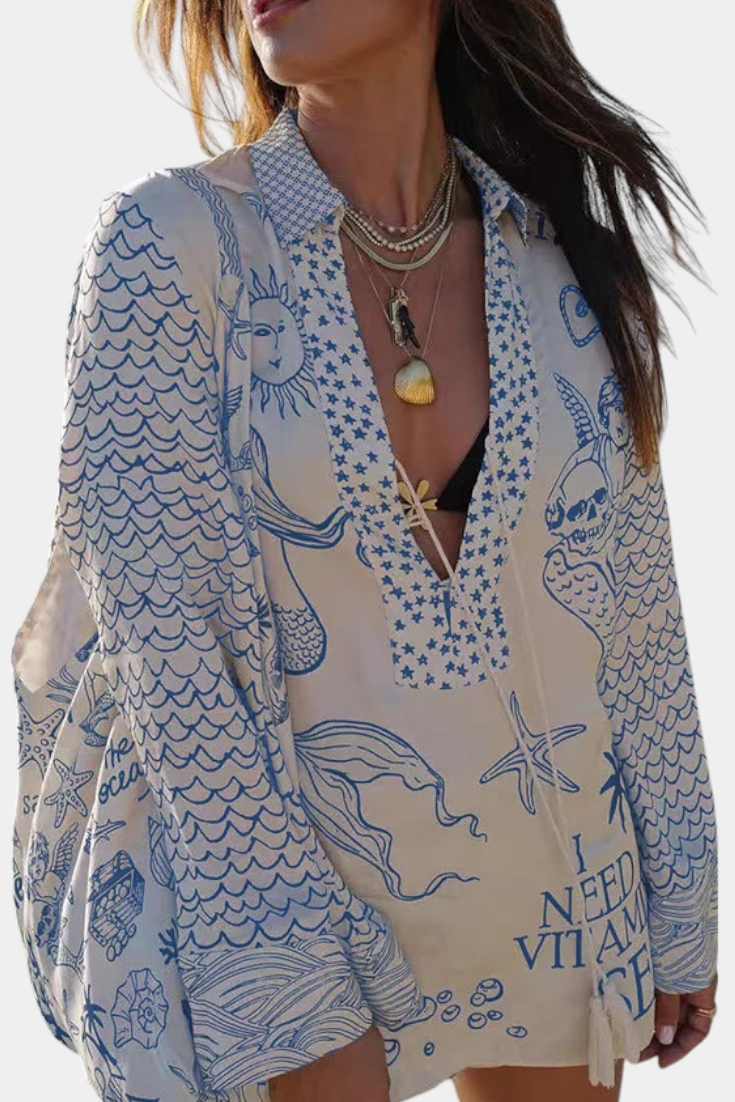 Amalia Conjunto Camisero Estampado Short Marina Edición
