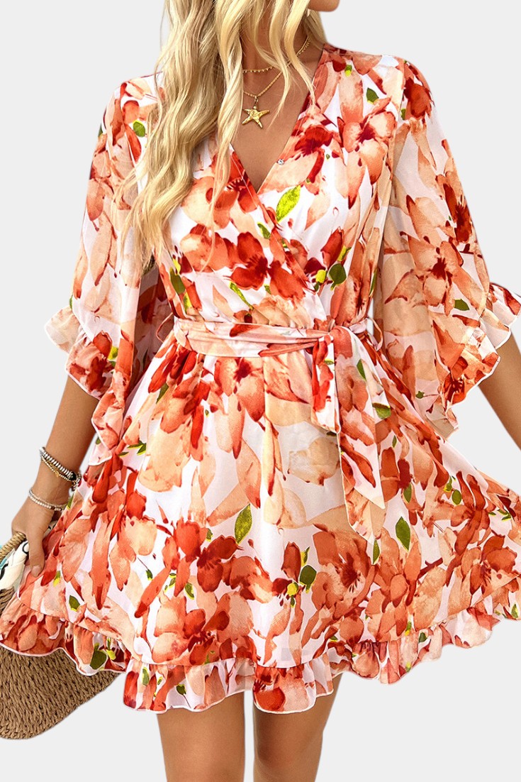 Besa Vestido Mini Floral Impreso Silueta Fluida Exclusivo