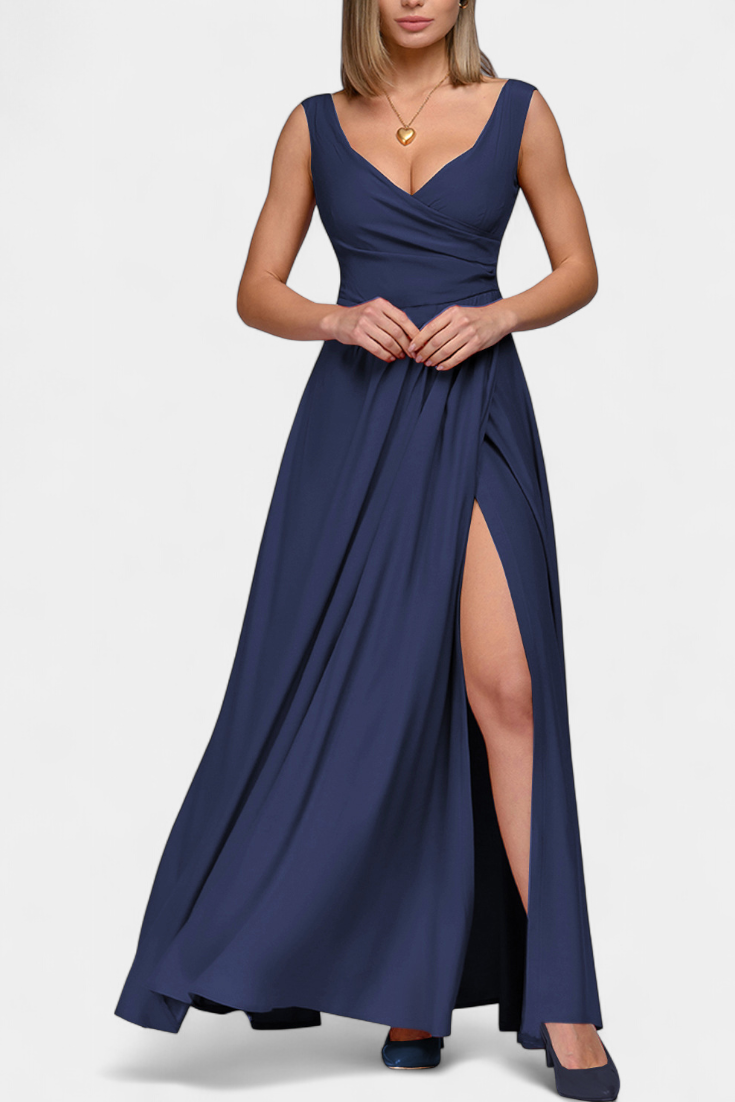 Rocío Vestido Largo Drapeado Frontal Cruzado Exclusiva