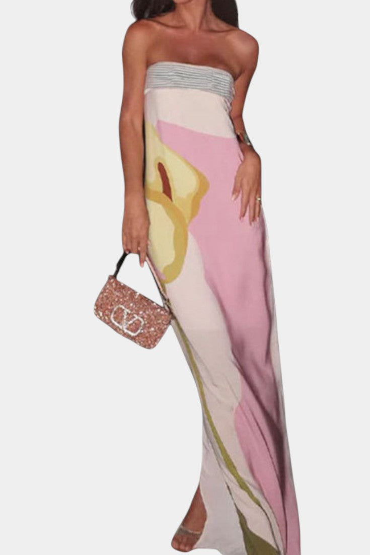 Laura Vestido Sin Tirantes Tejido Premium Floral Exclusivo