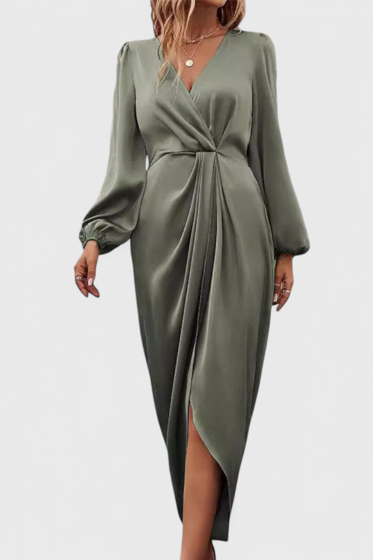 Giada Vestido Largo Seda Privada Escote V Abertura Lateral