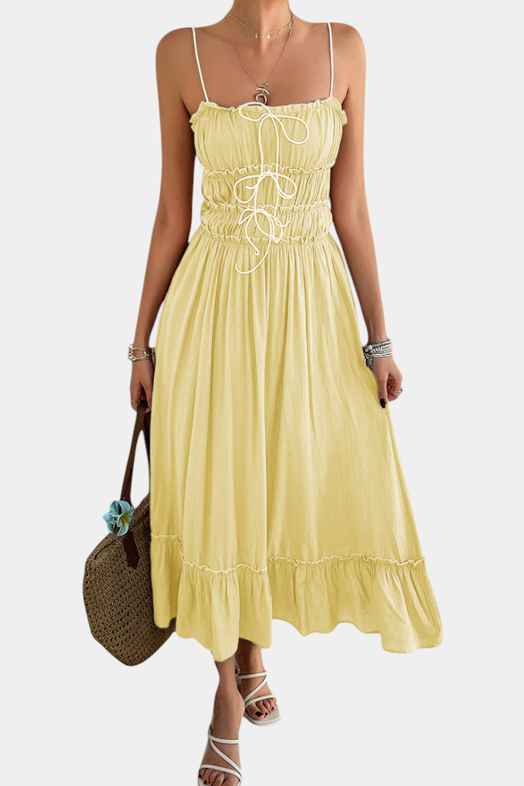 Luz Vestido A-Line Strappy con Dobladillo Rizado Exclusivo