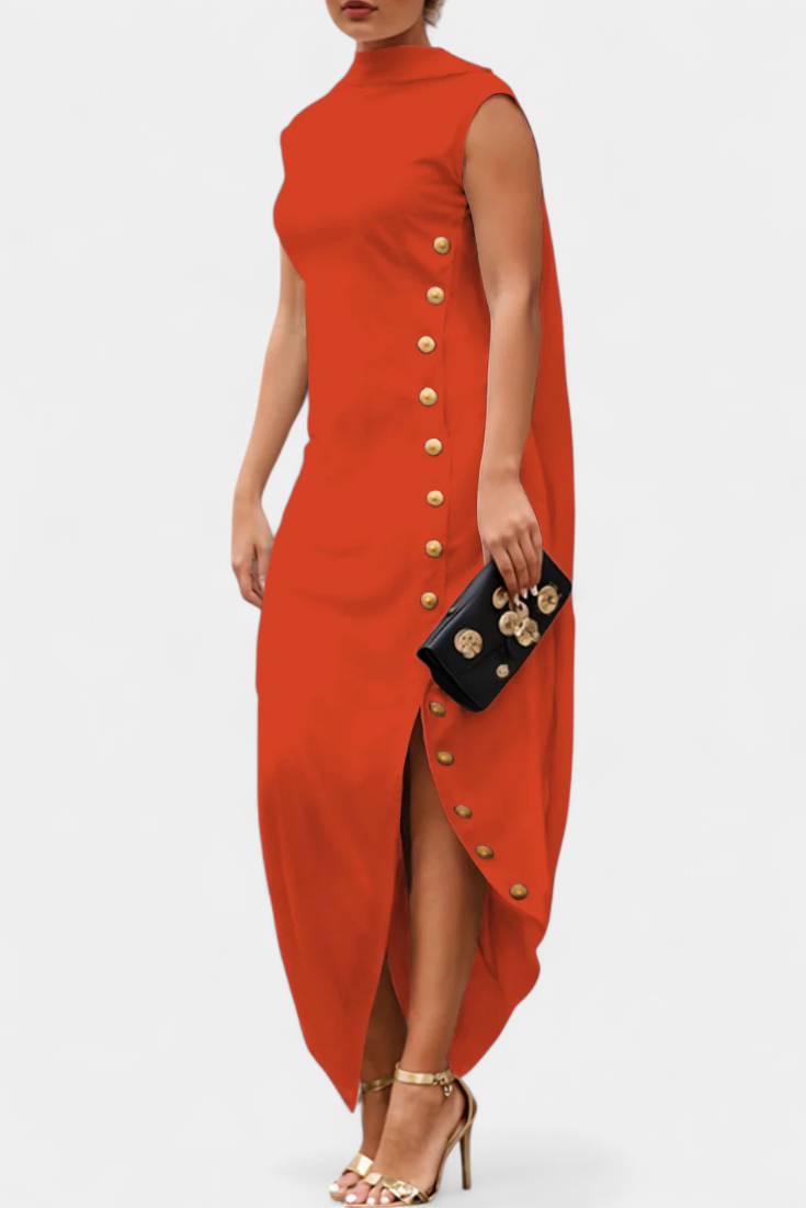 Aphrodite Vestido Asimétrico Con Botones Dorados Exclusivos